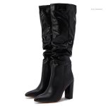 Bottes sexy en cuir noir, style élégant et tendance