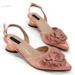 Escarpins sexy rose avec strass en forme de fleur