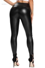 Pantalon noir sexy en simili cuir, style tendance