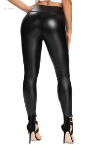 Pantalon noir sexy en simili cuir, style tendance