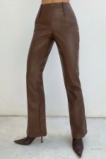 Pantalon sexy en cuir noir féminin, allure moderne